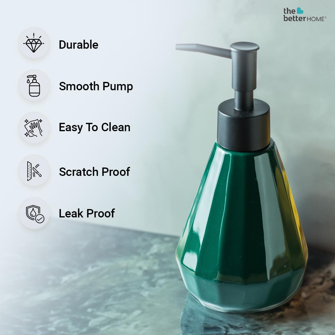 The Better Home 250ml Green Ceramic Dispenser Set of 3 for Kitchen, Wash-Basin, Bathroom. Ideal for Shampoo, Hand Wash, Sanitizer, Lotion.