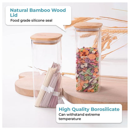 The Better Home Pack of 2 Borosilicate Glass Jars with Bamboo Lid I Rectangular Transparent Airtight Borosilicate Kitchen Containers Set  Glass Jars for Cookies Snacks Tea Coffee Sugar  600 ml Each