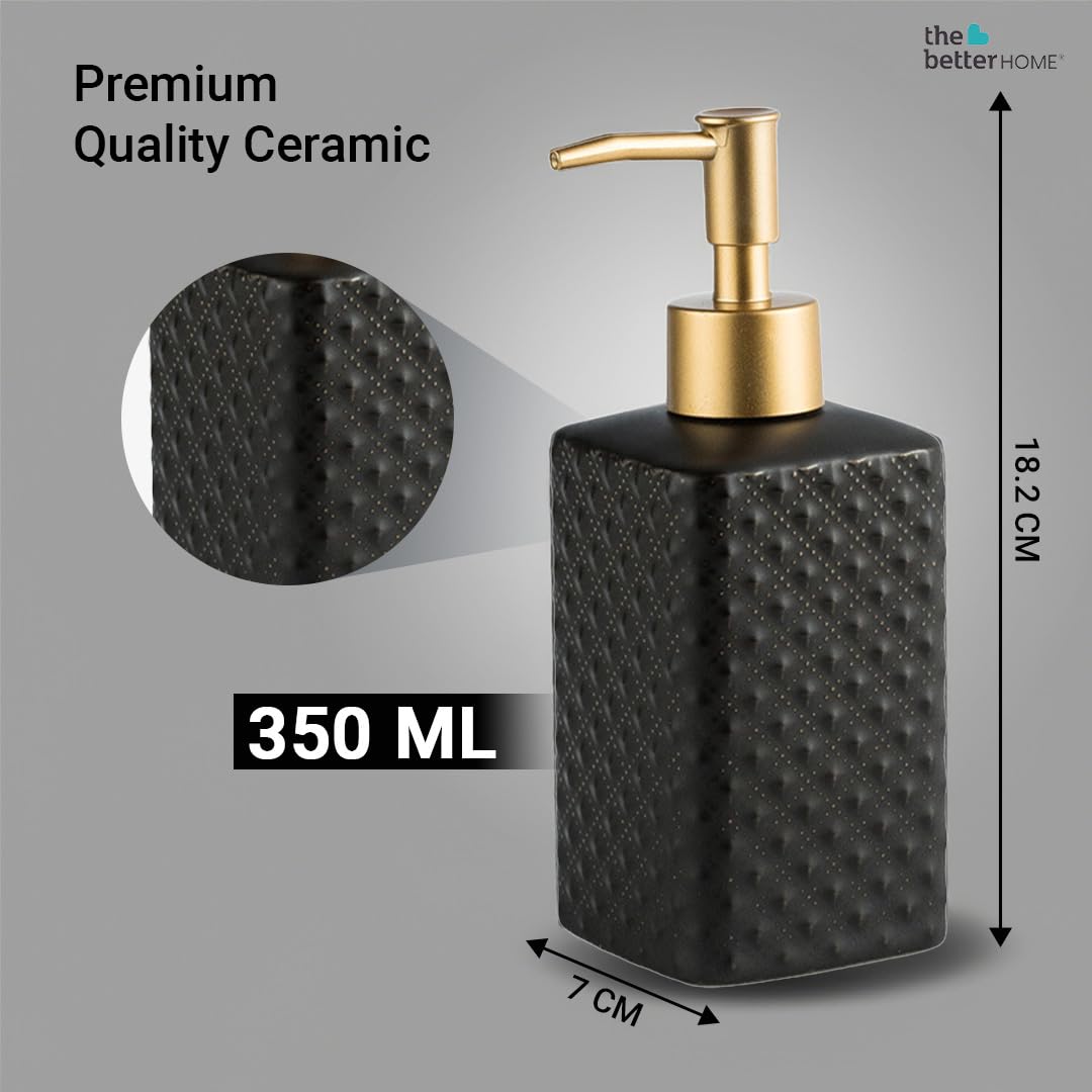 The Better Home 350ml Soap Dispenser Bottle - Black Set of 4 Ceramic Liquid Pump Dispenser for Kitchen Wash-Basin and Bathroom