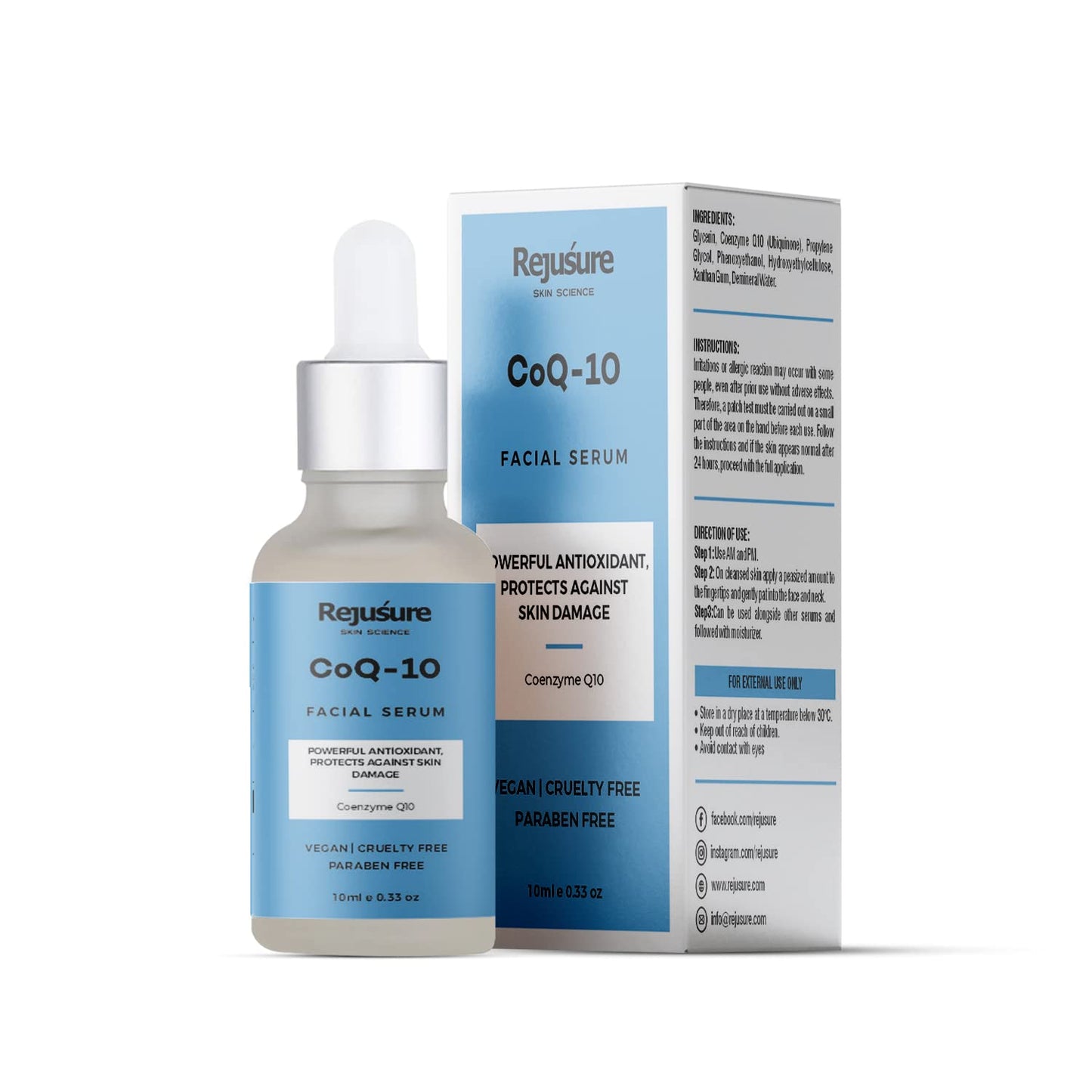 Rejusure Coq -10 Face Serum Powerful Antioxidant Protects Against Skin Damage For Men  Women  Cruelty Free  Dermatologist Tested  10ml