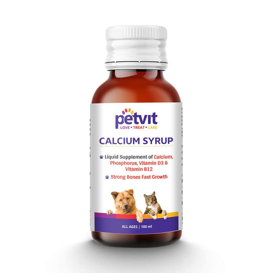 Petvit Calcium Syrup for Dogs with Calcium Phosphorus Vitamin D3  B12 for Dog Stronger Bones Teeth  Growth in Pets for All Age Group  100ml