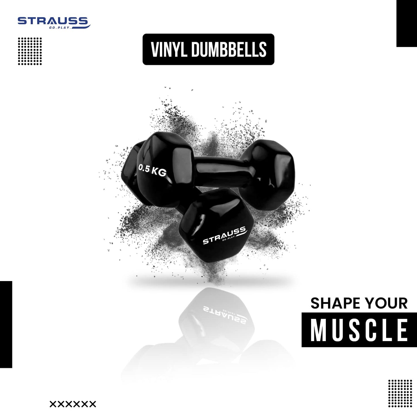 Strauss Premium Vinyl Dumbbells 0.5 Kg Each, 1 Kg Pair for Home Workout, Yoga, Pilates, Gym. Non-Slip, Easy to Hold, Scratch Resistant, Black.