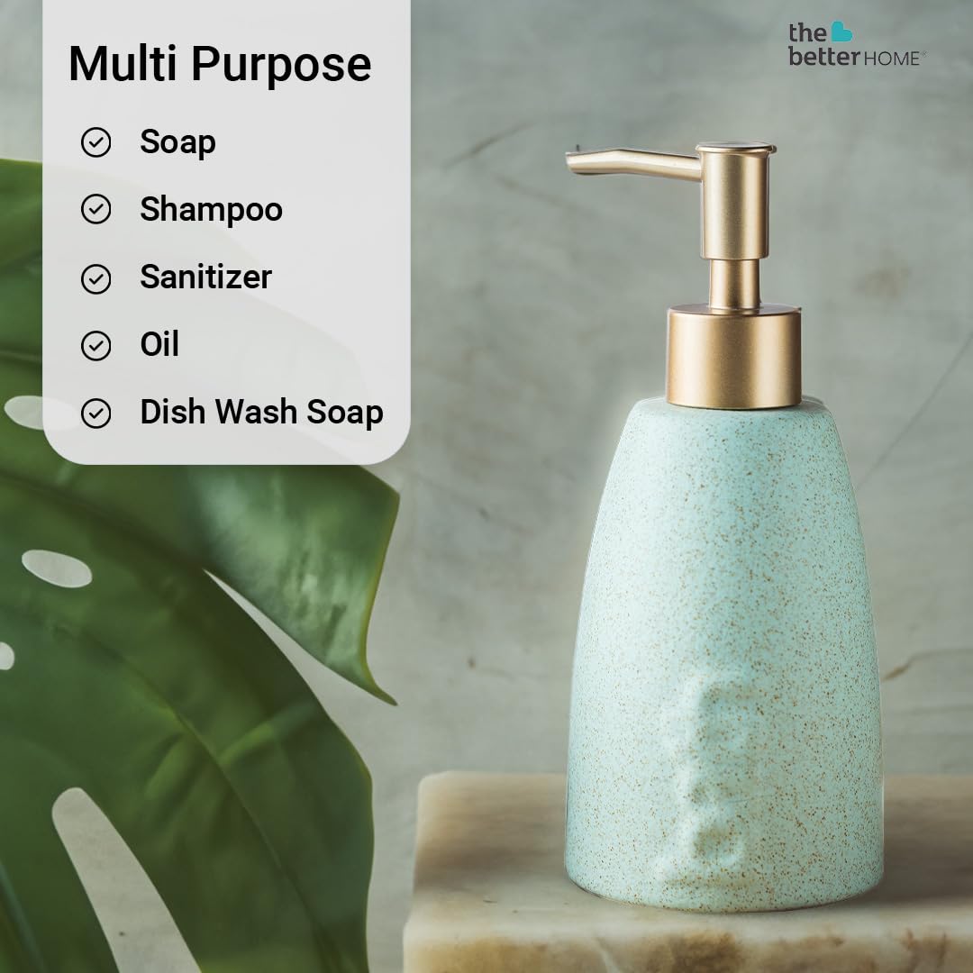 The Better Home 320ml Green Ceramic Dispenser Set of 4 for Kitchen, Wash-Basin, Bathroom - Ideal for Shampoo, Hand Wash, Sanitizer, Lotion.