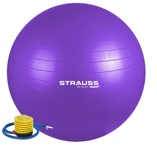 STRAUSS 65cm Anti-Burst Rubber Gym Ball with Free Foot Pump for Exercise, Yoga, Pregnancy, Balance, Stability - Purple