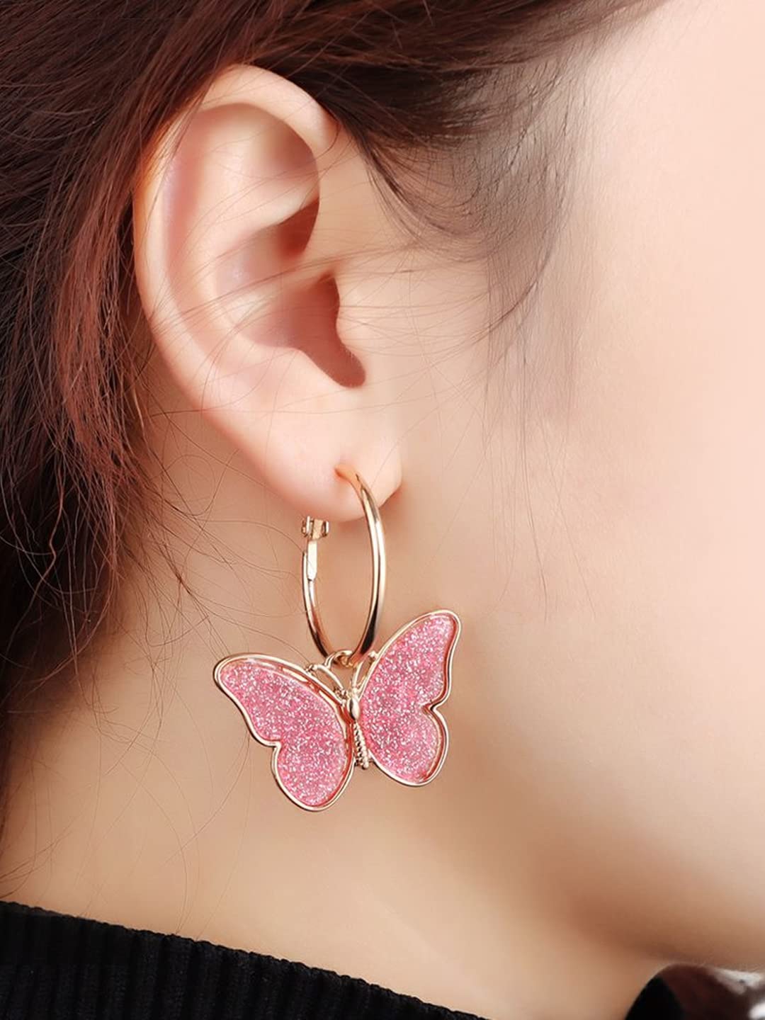 Yellow Chimes Earrings for Women and Girls Drop Earrings for Girls  Gold Plated Pink Color Butterfly Drop Earrings  Birthday Gift for girls and women Anniversary Gift for Wife