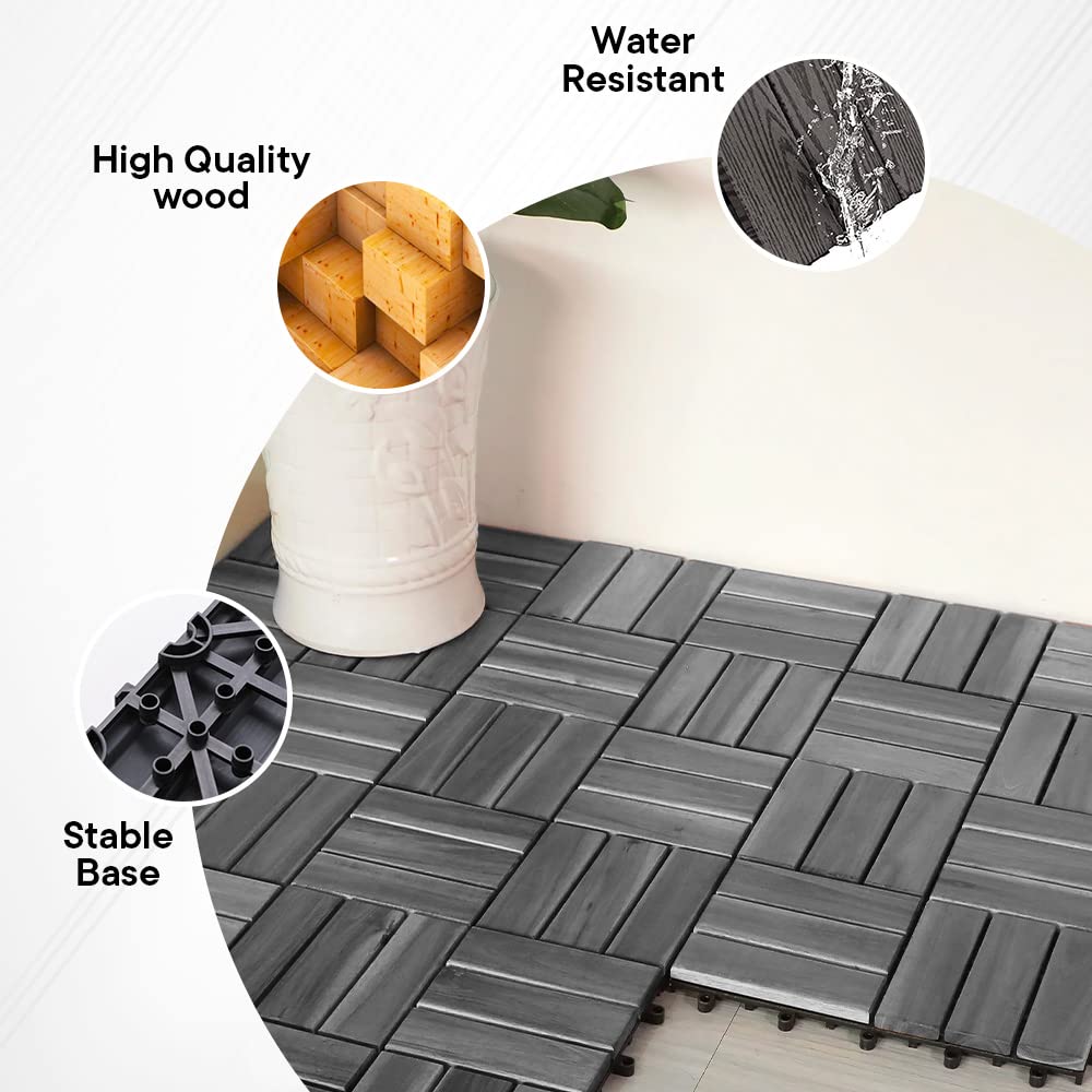 Cheston Interlocking Tiles, Wooden Floor Sheets, Indoor/Outdoor, Weather & Water Resistant, 12x12 Deck Tiles, Set of 8, Dusk Grey