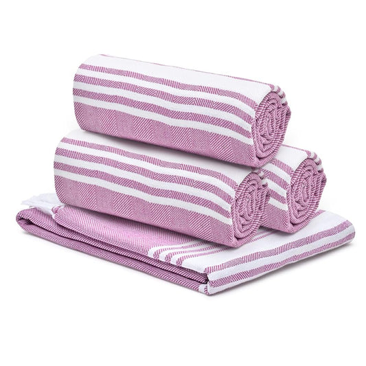 The Better Home 100 Cotton Turkish Bath Towel  Quick Drying Cotton Towel  Light Weight Soft  Absorbent Turkish Towel Pack of 4 Purple