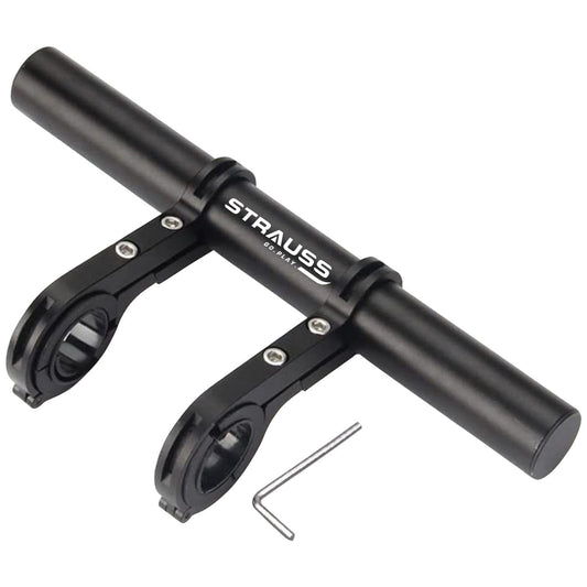 STRAUSS Cycle Handle Bar Extender: Lightweight, durable bracket for motorcycle, e-bike lamp, speedometer, GPS, phone. Black.