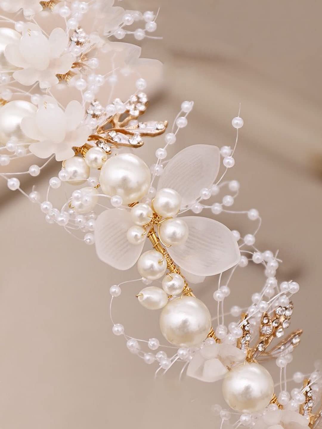 Yellow Chimes Bridal Hair Vine for Women and Girls, Floral Pearl Wedding Headband Hair Accessories