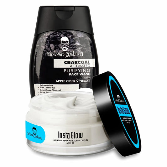 Urbangabru Face Care Combo Kit Charcoal Anti-Pollution Face Wash for Deep Pore Cleaning  Instaglow Cream for Instant Glow