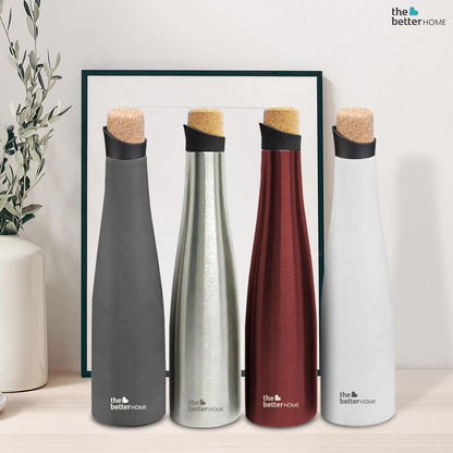 The Better Home Insulated Stainless Steel Water Bottle, 500ml, Pack of 9, 18 Hours Insulation, Leak Proof, BPA Free, Wine Colour.