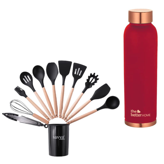 The Better Home 100 Pure Copper Water Bottle 1 Litre Maroon  Savya Home 12 pcs Silicon Spatula Set Black