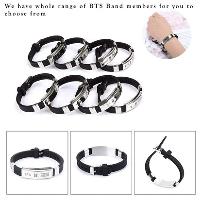 Yellow Chimes BTS Bracelet for Girls & Boys, Silver Toned, J-Hope Signature, Stainless Steel Silicon Wristband.