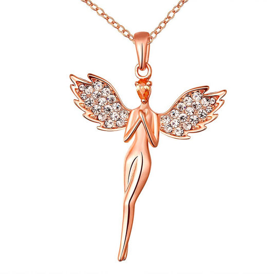 an Angel Pure Soul with Wings Pendant Austrian Crystal Hallmarked 18K Rose Gold Plated for Girls and Women by YELLOW CHIMES