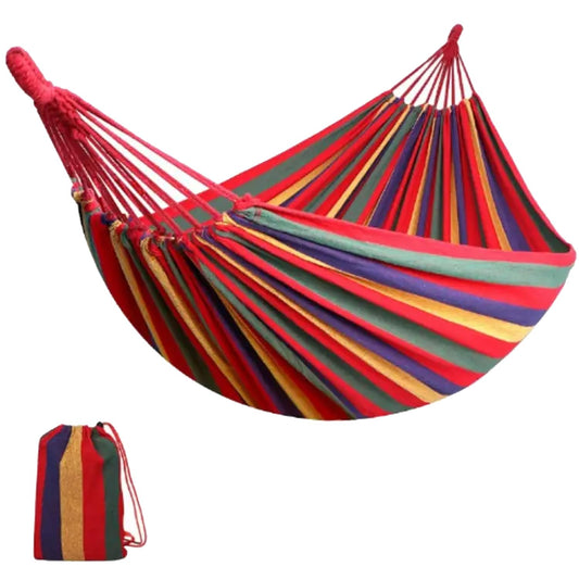 Homestic Canvas Travel Hammock Garden Hammock Swing for Adults130 KG Load Bearing CapicityIncluding 2 Rope 1 Bag Red  Yellow