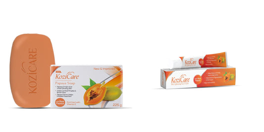 Kozicare Papaya Soap Pack of 3, Face Cream 15g, Kojic Acid, Alpha Arbutin, Niacinamide, Olive Oil, Bath Soap for Men & Women