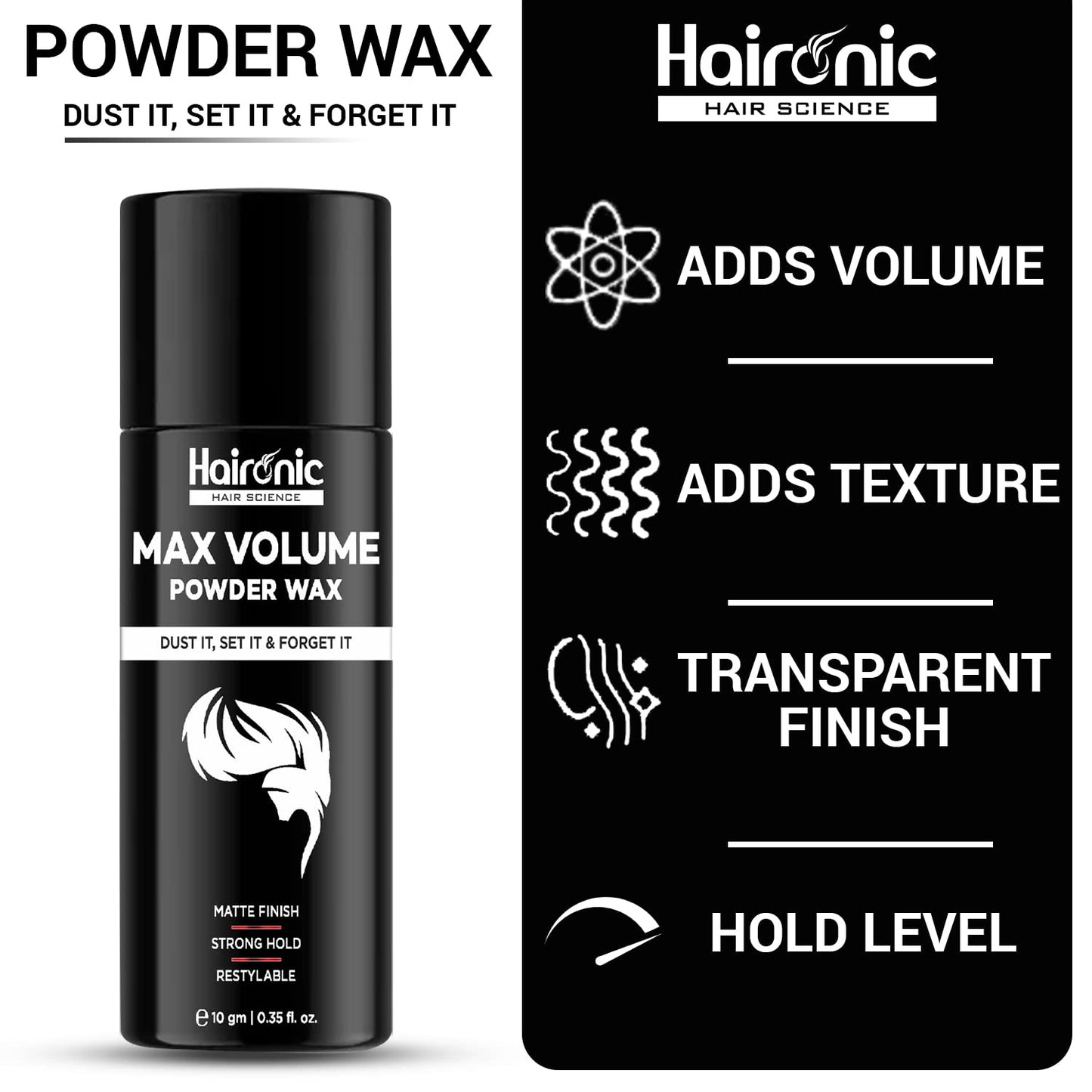Haironic Hair Volumizing Powder Wax For Men  Strong Hold With Matte Finish Hair Styling  All Natural Hair Styling Powder  For All Hair types - 10gm Pack of 30