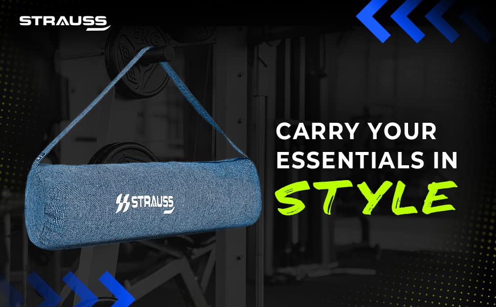 Strauss Jute Duffel Bag: Eco-Friendly, Washable, Durable for Men & Women. Ideal for Gym, Yoga, Pilates, Travel. Color: Blue.