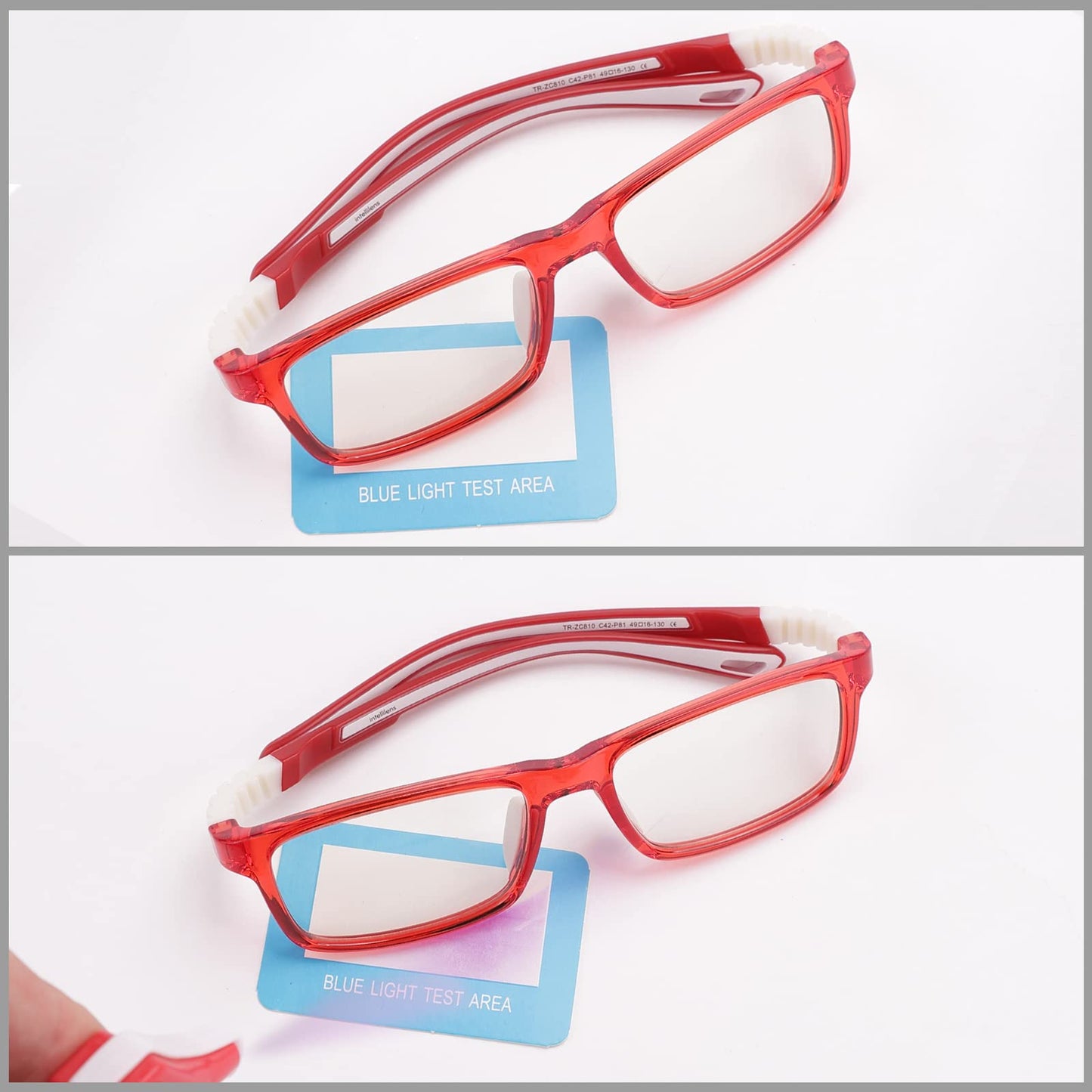 Intellilens Zero Power Blue Cut Computer Glasses, Anti Glare, UV Protection, Lightweight, Red Square, Small, for Boys & Girls.