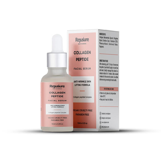 Rejusure Collagen Peptide Face Serum - Skin Elasticity  Wrinkles  Antiaging  Skin Texture  Deep Moisturization  Men  Women  Overnight Repair - 10ml