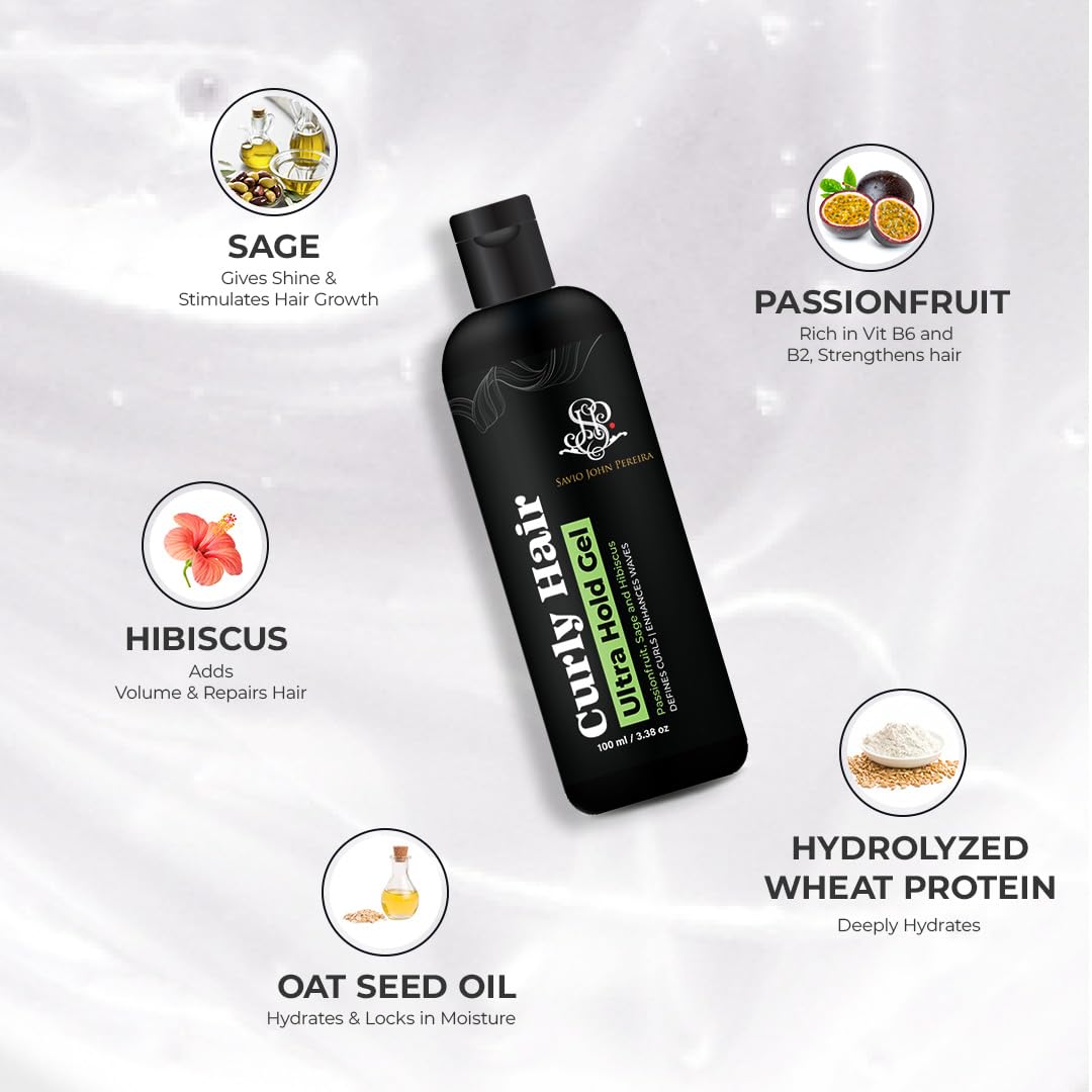 Curly Hair Gel Ultra - Strong Hold Frizz Control and Defined Curls By Savio John Pereira- 100ml