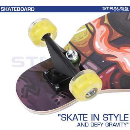 STRAUSS Plastic Skateboard, Anti-Skid, High Precision Bearings, Light-Up Wheels, Ideal for 8+ Years, 31x8 Inch, Astronaut, Multicolor