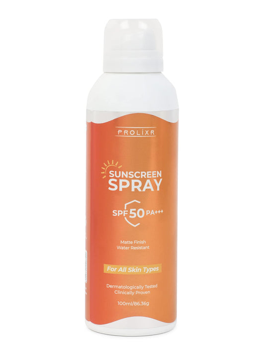 Prolixr Oil Free Sunscreen Spray SPF 50 PA UVA/UVB, Matte, Lightweight, Non-Greasy, No White Cast, Water Resistant, 100ml, for All Skin Types.