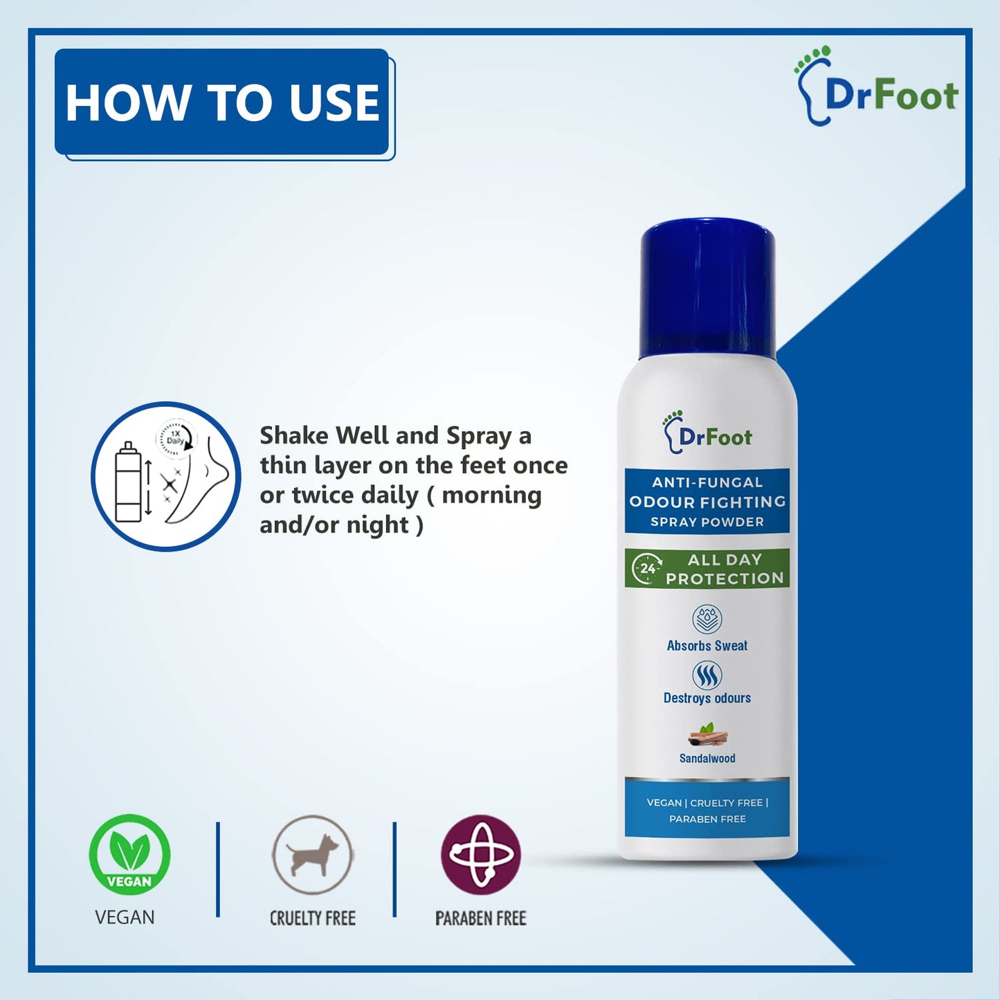Dr Foot Anti-Fungal Odour Fighting Spray Powder with Neem Powder Menthol Oil  Sandalwood  Ultimate Odour Neutralizer Removes Bad Smell  Keep your foot Fresh and Dry  130ml  80gm Pack of 3