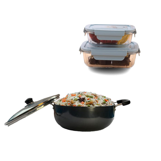 The Better Home Food Containers, SAVYA HOME 3mm HA Deep Kadai 20cm-2.4 ltr, Pack and Store Combo 2 Containers.