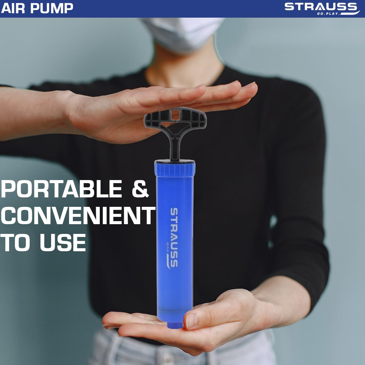 Strauss Plastic Air Pump for Sports  Suitable for Football Volleyball Basketball Rugby Soccer Ball Other Inflatable Balls  Air Inflator with Stainless Steel Pin 1 pcs Blue