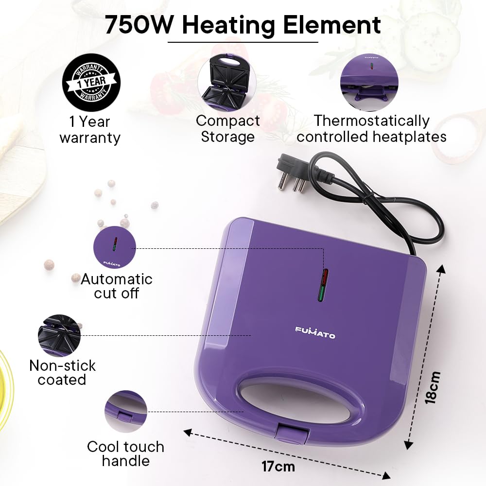 The Better Home FUMATO Sandwich Maker & Egg Boiler, Housewarming/Wedding Gift, 1-Year Warranty, Purple