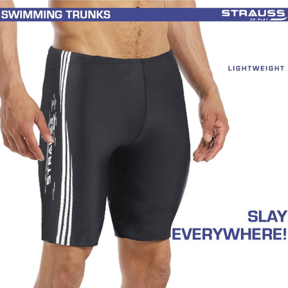 STRAUSS Men's Swimming Shorts, Size XL, White Lines. Ideal for Gym, Running, Cycling, Swimming, Basketball, Cricket, Yoga, Football, Tennis, Badminton.