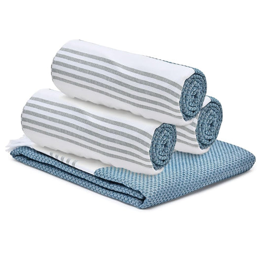 The Better Home 100 Cotton Turkish Bath Towel  Quick Drying Cotton Towel  Light Weight Soft  Absorbent Turkish Towel Pack of 4 Blue