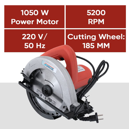 Cheston 1050W Circular Saw For Wood Cutting 185mm  7 inch  5200 RPM Copper Motor  45-65 mm Cutting Depth  Durable Depth Precision Control