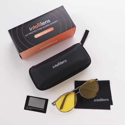 Intellilens Stylish Polarized UV Protected Aviator Sunglasses for Men, Yellow Lenses, Lightweight & Durable.