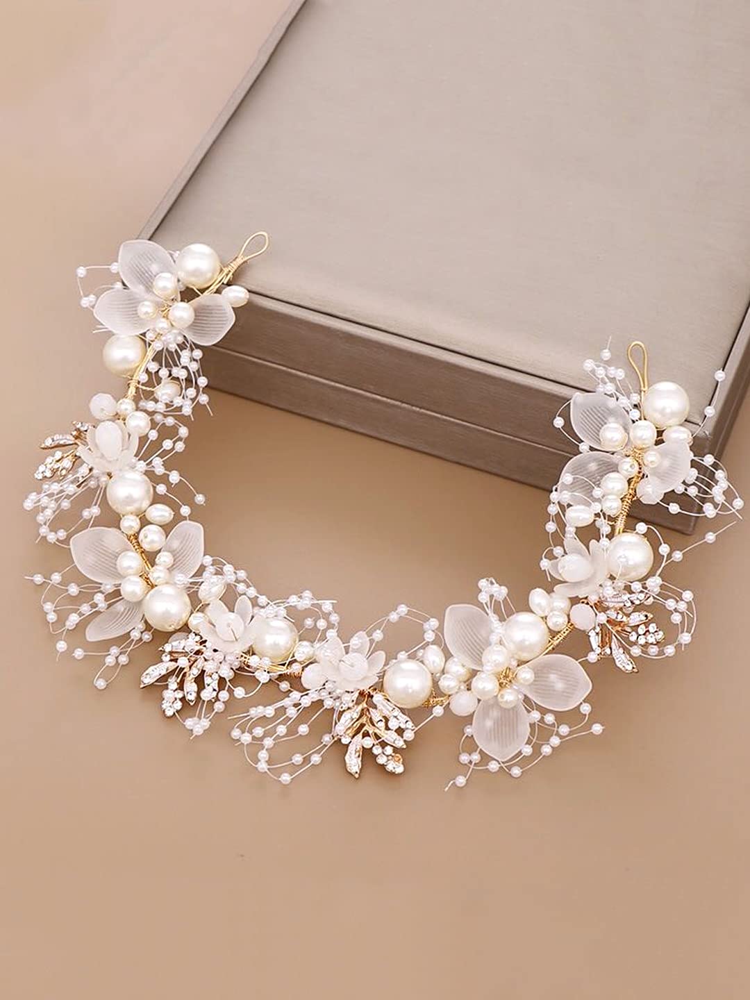 Yellow Chimes Bridal Hair Vine for Women and Girls, Floral Pearl Wedding Headband Hair Accessories