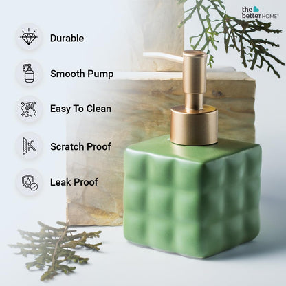 The Better Home 220ml Green Ceramic Dispenser Set of 2 for Kitchen, Wash-Basin, Bathroom. Ideal for Shampoo, Hand Wash, Sanitizer, Lotion.