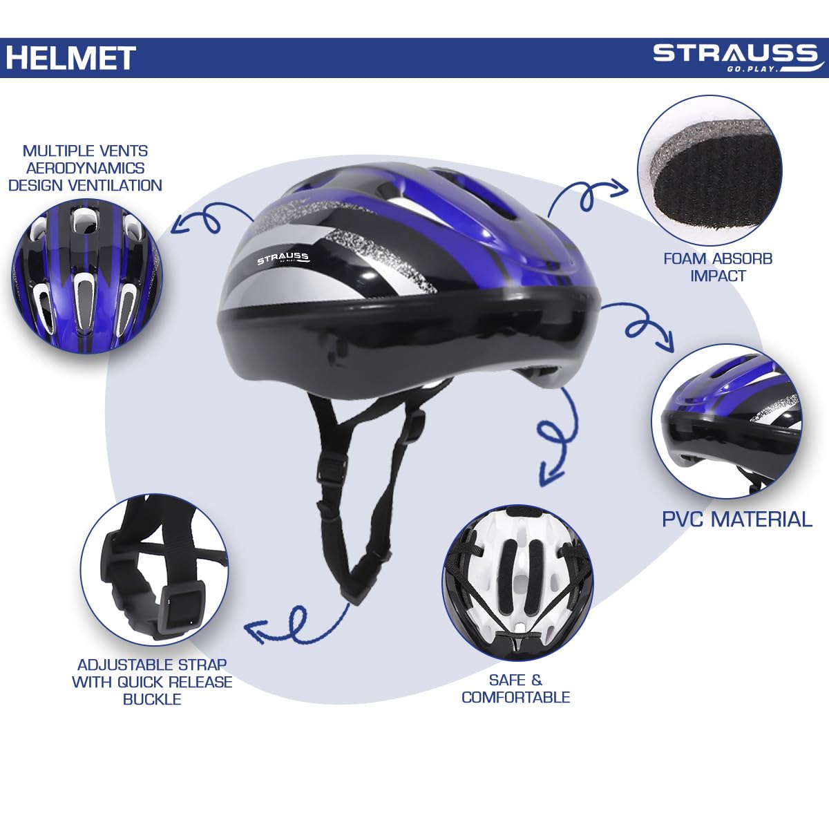 Strauss ArmorX Cycling Helmet: Lightweight, Good Ventilation, Multi-Sport, EPS Foam, Ideal for Adults 15+, Blue.