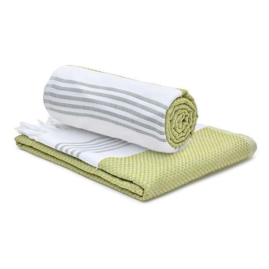 The Better Home 100 Cotton Turkish Bath Towel  Quick Drying Cotton Towel  Light Weight Soft  Absorbent Turkish Towel Pack of 2 Green