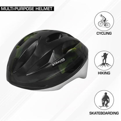 Strauss Adjustable Cycling Helmet, Lightweight, Superior Ventilation, Premium White Foam, Junior Size, Black/Green.