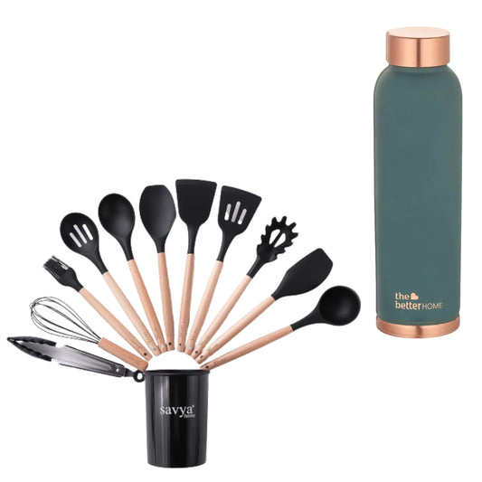 The Better Home 100 Pure Copper Water Bottle 1 Litre Teal  Savya Home 12 pcs Silicon Spatula Set Black