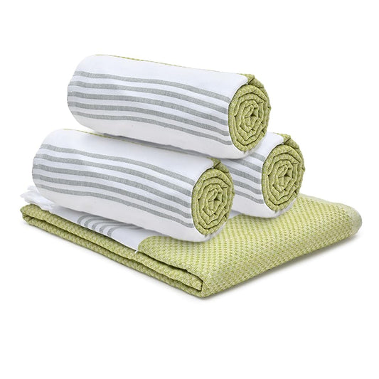 The Better Home 100 Cotton Turkish Bath Towel  Quick Drying Cotton Towel  Light Weight Soft  Absorbent Turkish Towel Pack of 4 Green