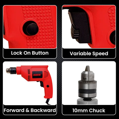 Cheston 10mm Powerful Drill Machine Screwdriver Reverse Forward Rotation with Variable Speed for Wall Metal Wood Drilling 5 Wall and 13 HSS BITS Included