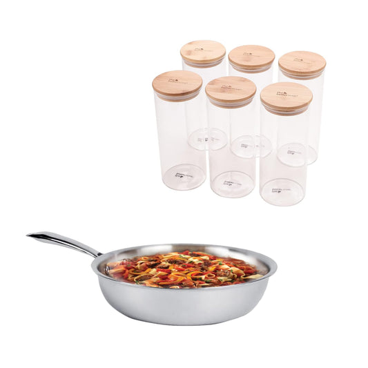 The Better Home Tall Jars 1000ml Pack of 6  Food Jars  ContainersFood Storage For Kitchen  SAVYA HOME 2.5mm Triply FryPan1.2 ltr 0.4mm ThickPack and Store Combo 1000ml Jars  Triply Frypan
