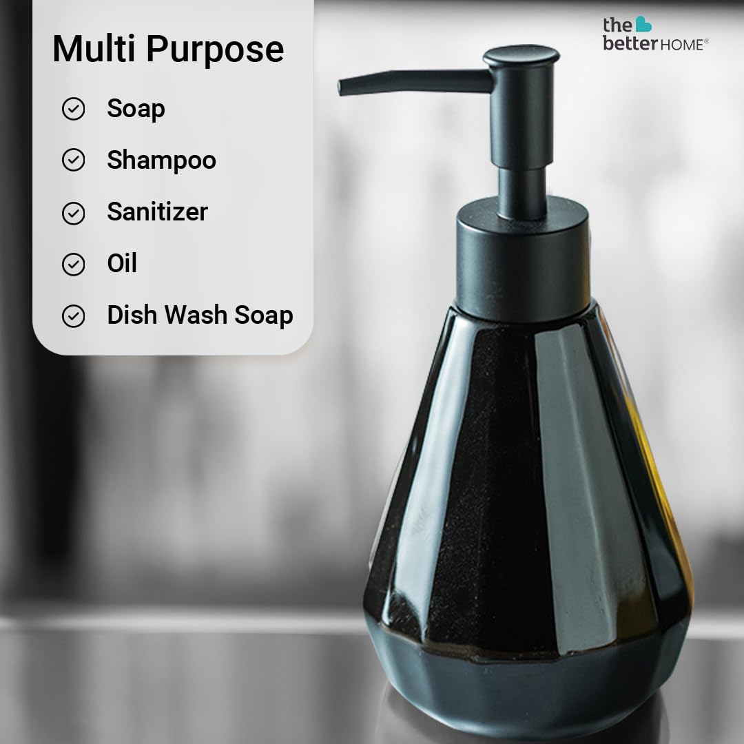 The Better Home 250ml Black Ceramic Dispenser for Kitchen, Bathroom - Ideal for Shampoo, Hand Wash, Sanitizer, Lotion.