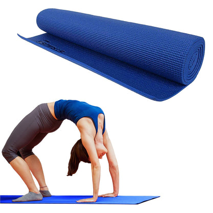 STRAUSS 8mm Blue Yoga Mat with Carry Bag, Non-Slip, Lightweight, Durable, Eco-friendly for Home Gym, Yoga, Pilates