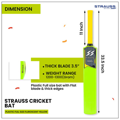 Strauss Rebel Cricket Bat, Full Size 34x4.5 inch, Heavy Duty PVC, for Tennis/Synthetic Ball, Fluorescent Yellow