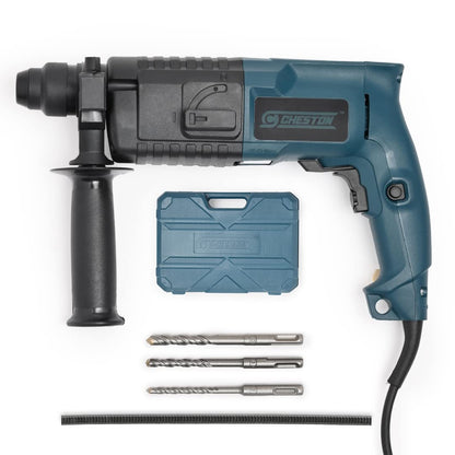 Cheston Rotary Hammer Drill 20MM 500W, 850RPM, 3 Functions, Vibration Control, SDS-Chuck, Heavy Duty for Concrete/Metal, Includes Drill Bits & Tool Box