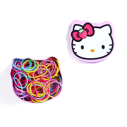 Melbees by Yellow Chimes Hair Rubber Bands for Girls, Set of 100 Multicolor Soft Stretchy Ponytail Holders with Kitty Tin Storage Box.