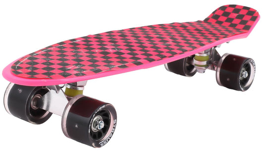 STRAUSS Cruiser Skateboard, Anti-Skid, High Precision Bearings, Light-Up Wheels, Ideal for All Skill Levels, Checkered Pink